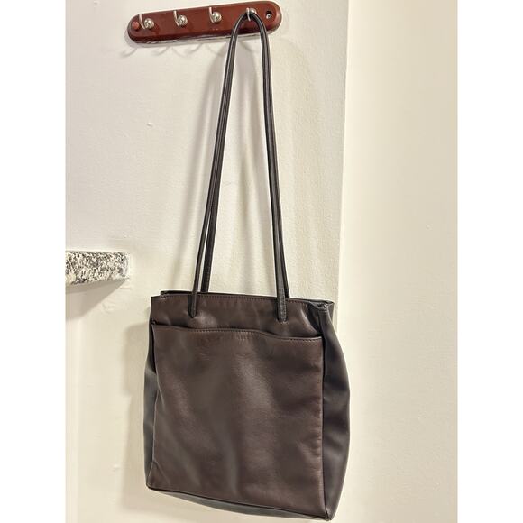 Two Tone Brown Nine West Shoulder Bag Tote Genuine Leather Smooth Magnetic Top - Picture 1 of 11